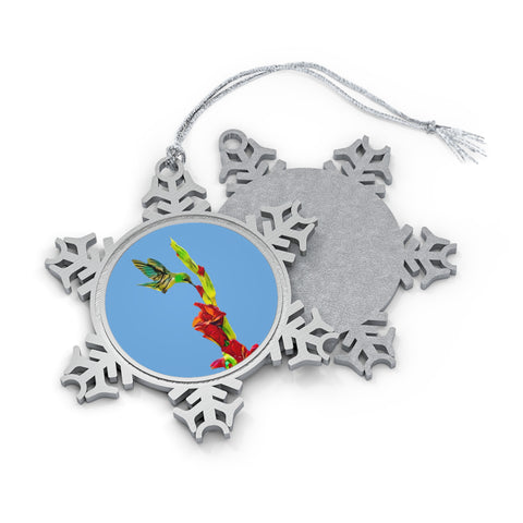 Hummingbird Gladiolus Pewter Light Blue Snowflake Ornament