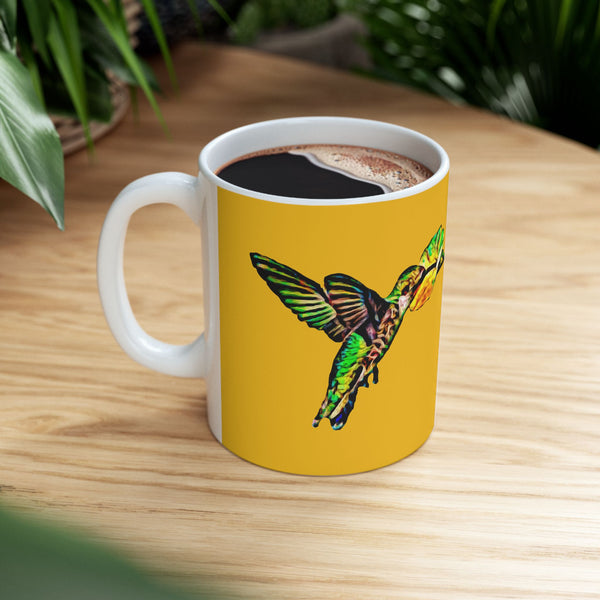 Hummingbird Emerald Light Yellow Ceramic Mug 11oz