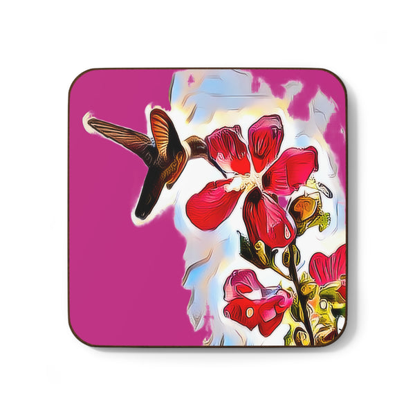 Hummingbird Red Rosa Neat Pink Hardboard Back Coaster