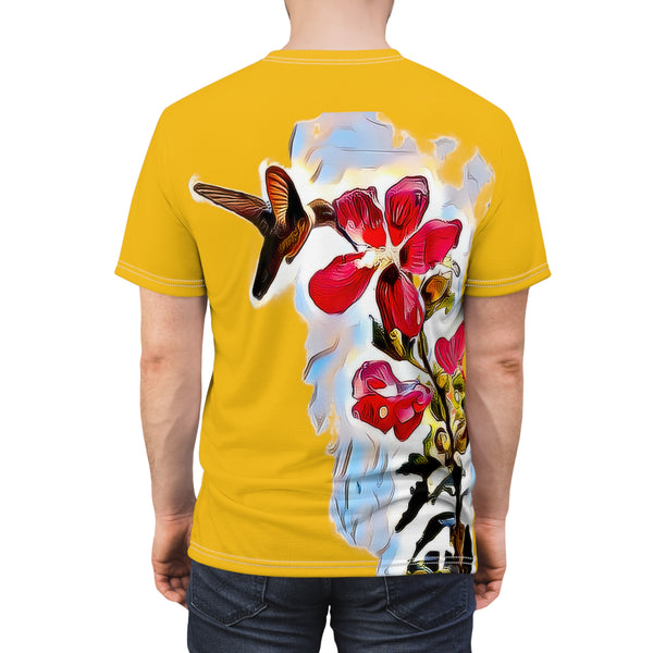 Unisex Cut & Sew Hummingbird Red Rosa Yellow Tee (AOP 1)