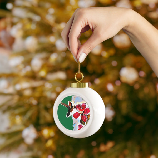 Hummingbird Red Rosa Green Ball Ornament