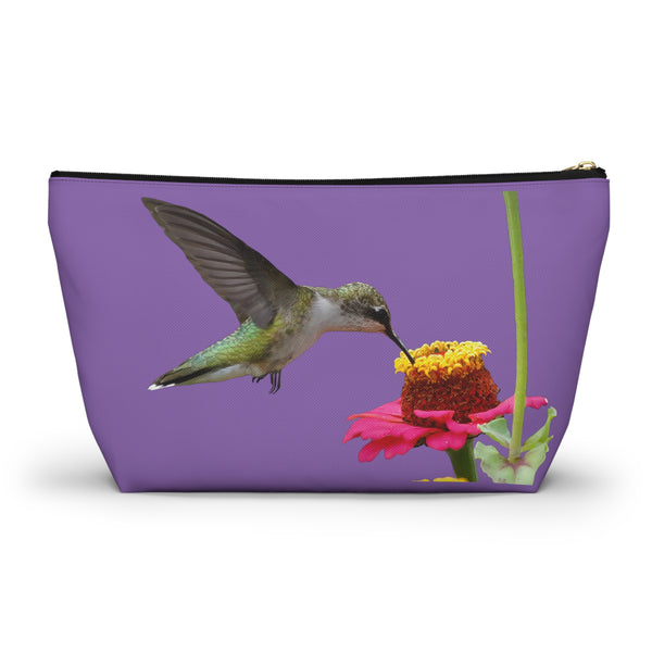 Hummingbird Zinnia Sip Day Purple Accessory Pouch w T-bottom