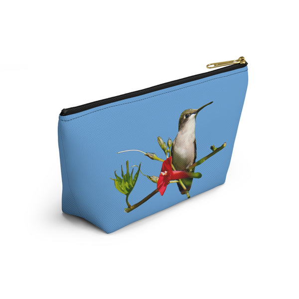 Hummingbird Red Bloom Light Blue Accessory Pouch w T-bottom