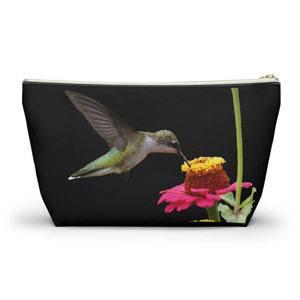 Hummingbird Zinnia Sip Black Accessory Pouch w T-bottom