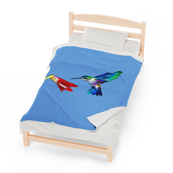 Hummingbird Sweet Light Blue Velveteen Plush Blanket