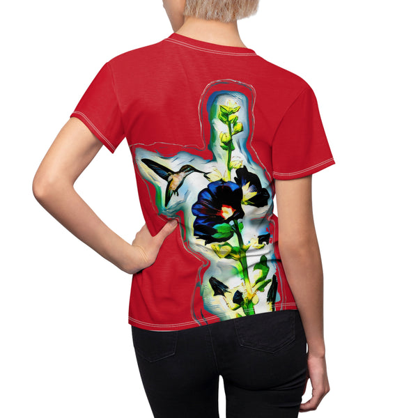 Women's Cut & Sew Hummingbird Standing Red Tee (AOP 2)