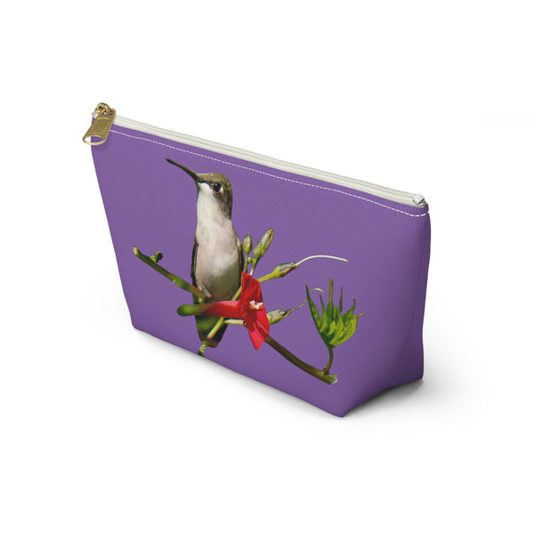 Hummingbird Red Bloom Day Purple Accessory Pouch w T-bottom