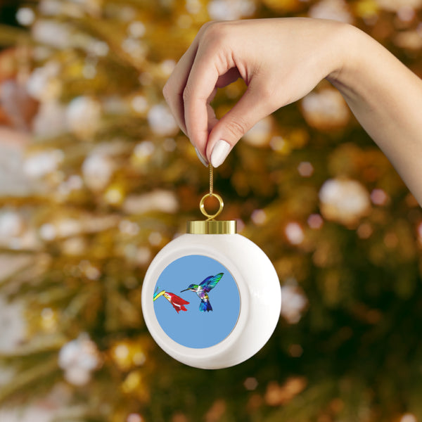 Hummingbird Sweet Light Blue Ball Ornament