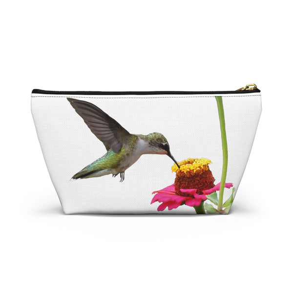 Hummingbird Zinnia Sip White Accessory Pouch w T-bottom