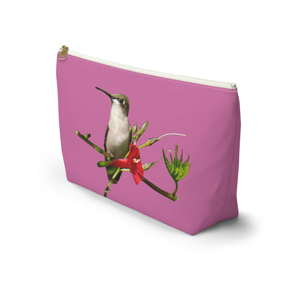 Hummingbird Red Bloom Neat Pink Accessory Pouch w T-bottom