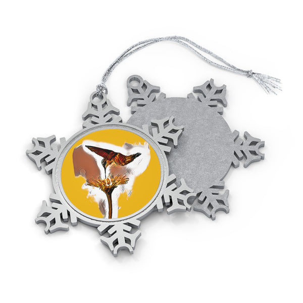 Hummingbird Flame Pewter Yellow Snowflake Ornament