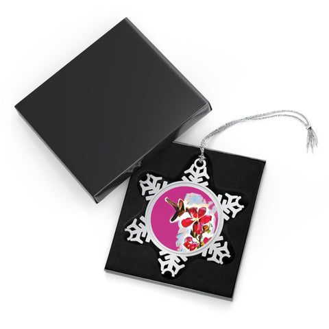 Hummingbird Red Rosa Pewter Neat Pink Snowflake Ornament