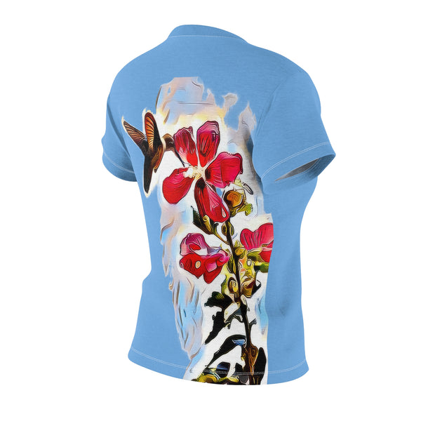 Women's Cut & Sew Hummingbird Red Rosa Light Blue Tee (AOP 1)