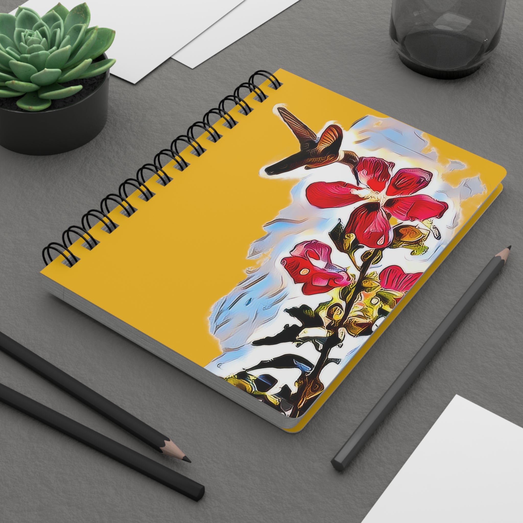 Hummingbird Red Rosa Yellow Spiral Bound Journal