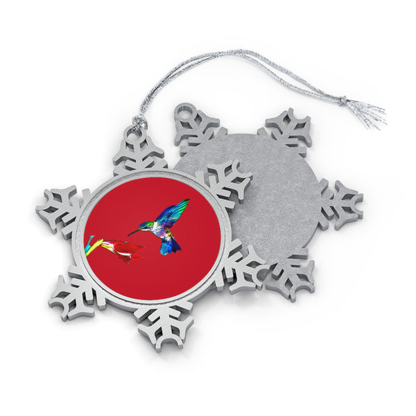 Hummingbird Sweet Pewter Red Snowflake Ornament