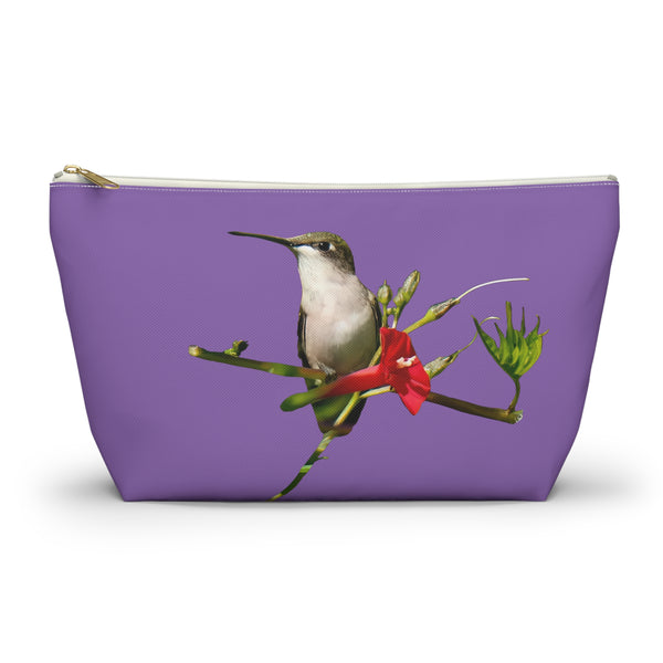 Hummingbird Red Bloom Day Purple Accessory Pouch w T-bottom