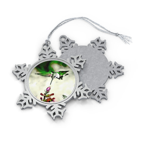 Hummingbird Emerald Flyer Pewter Snowflake Ornament