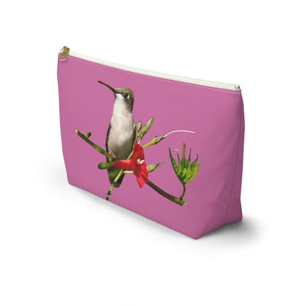 Hummingbird Red Bloom Neat Pink Accessory Pouch w T-bottom '