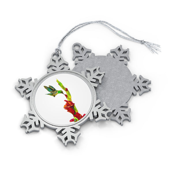 Hummingbird Gladiolus Pewter Snowflake Ornament