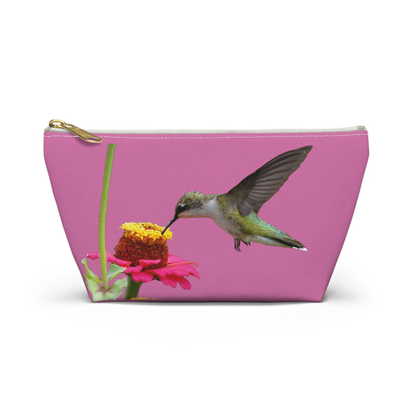Hummingbird Zinnia Sip Neat Pink Accessory Pouch w T-bottom