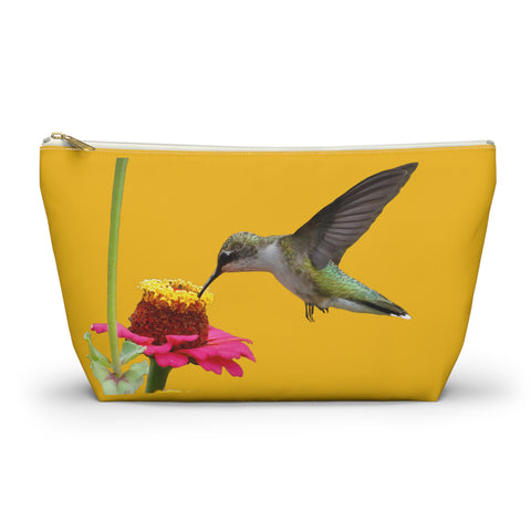 Hummingbird Zinnia Sip Yellow Accessory Pouch w T-bottom