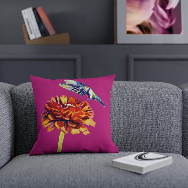 Hummingbird Wings Up Neat Pink Cushion