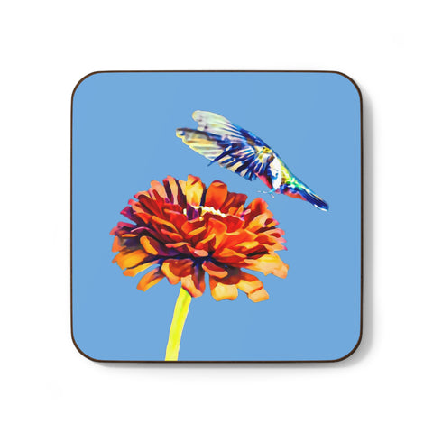 Hummingbird Wings Up Light Blue Hardboard Back Coaster