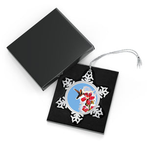 Hummingbird Red Rosa Pewter Light Blue Snowflake Ornament