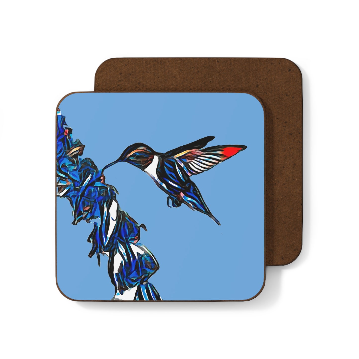 Hummingbird Blue Stick Light Blue Hardboard Back Coaster