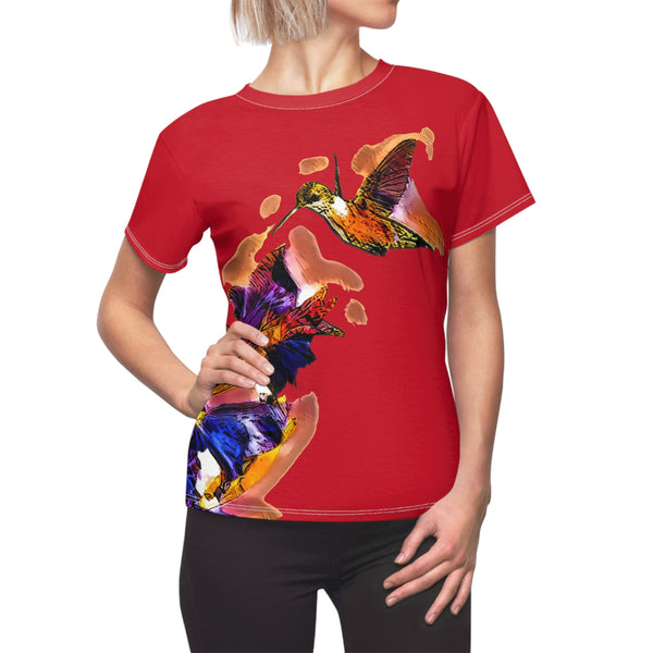 Women's Cut & Sew Hummingbird Violet Red Tee (AOP 1)