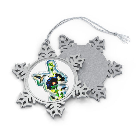 Hummingbird Standing Pewter Snowflake Ornament