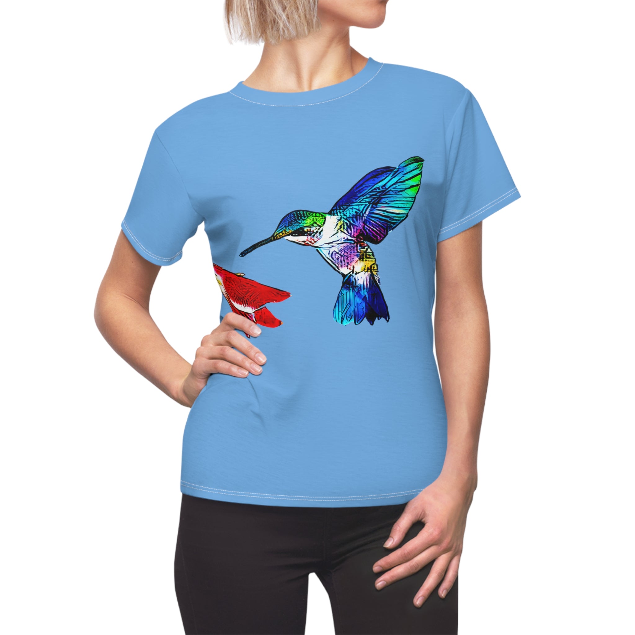 Women's Cut & Sew Hummingbird Sweet Light Blue Tee (AOP 1)