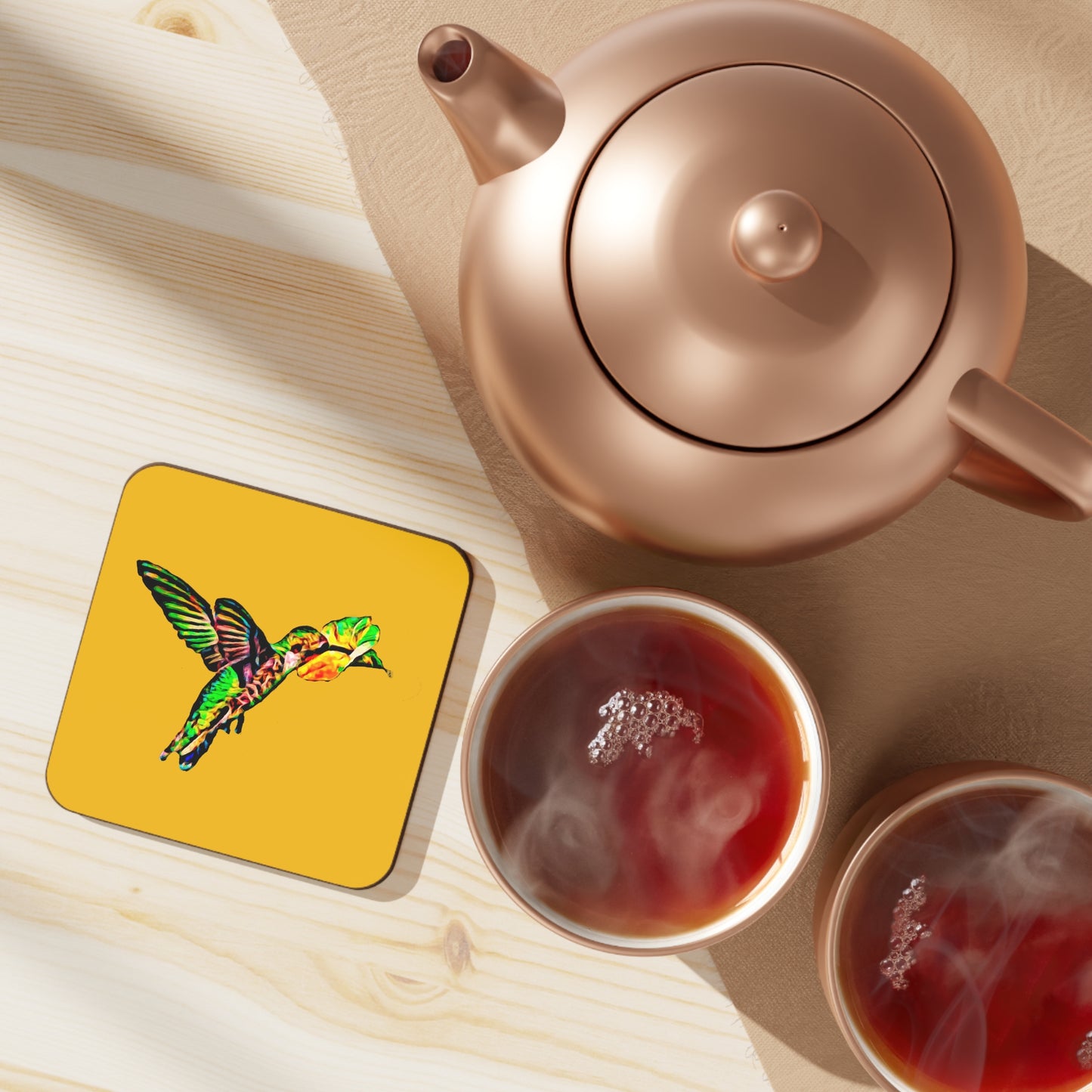 Hummingbird Emerald Sip YellowHardboard Back Coaster