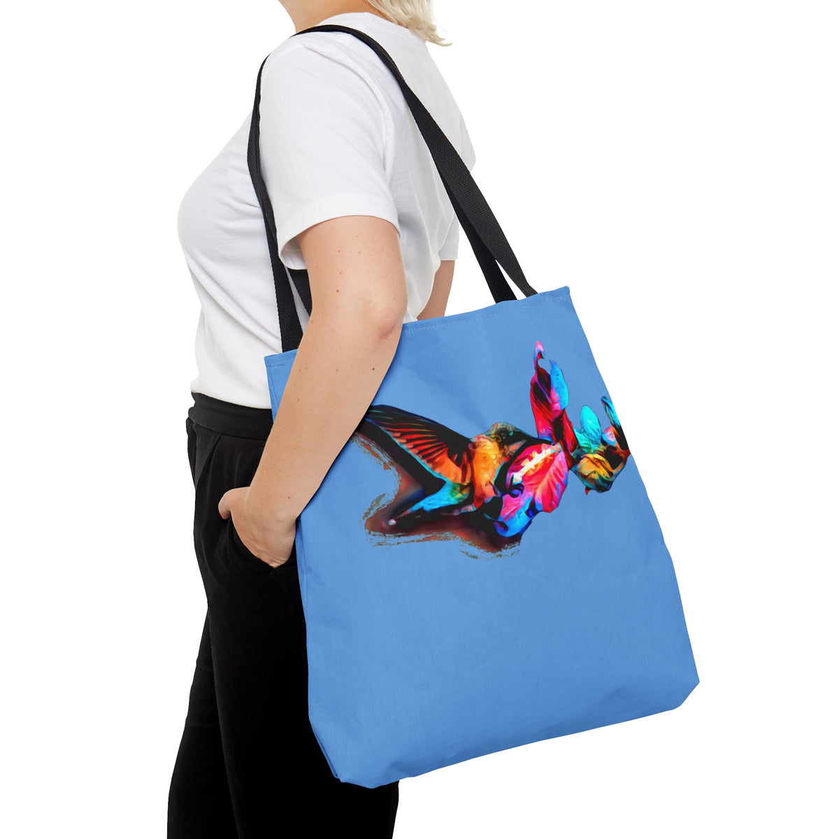 Hummingbird Landing Light Blue Tote Bag (AOP 1)