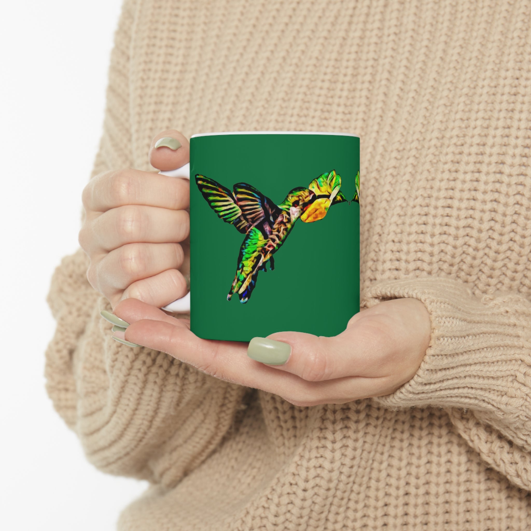 Hummingbird Emerald Green Ceramic Mug 11oz