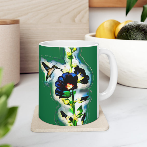 Hummingbird Standing Green Ceramic Mug 11oz