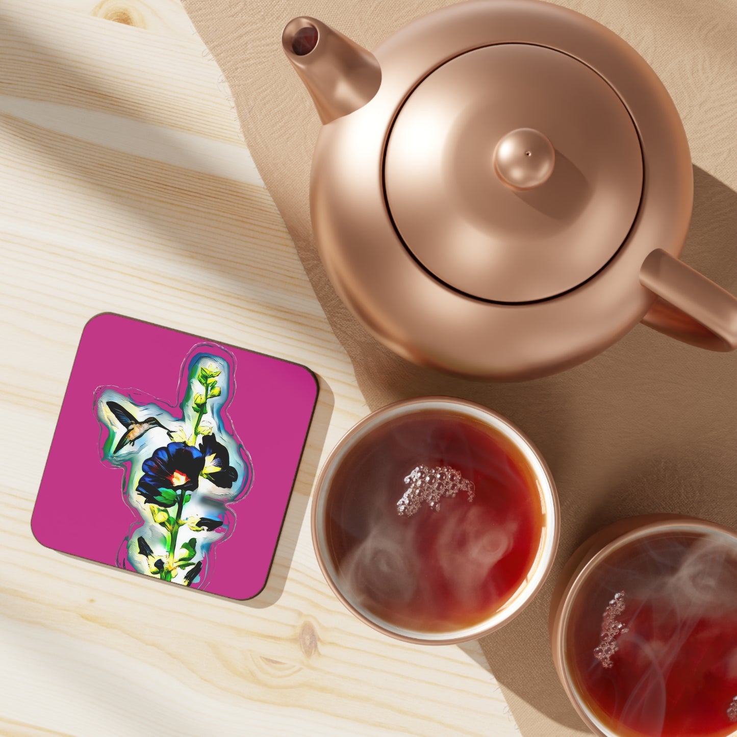 Hummingbird Standing Neat Pink Hardboard Back Coaster