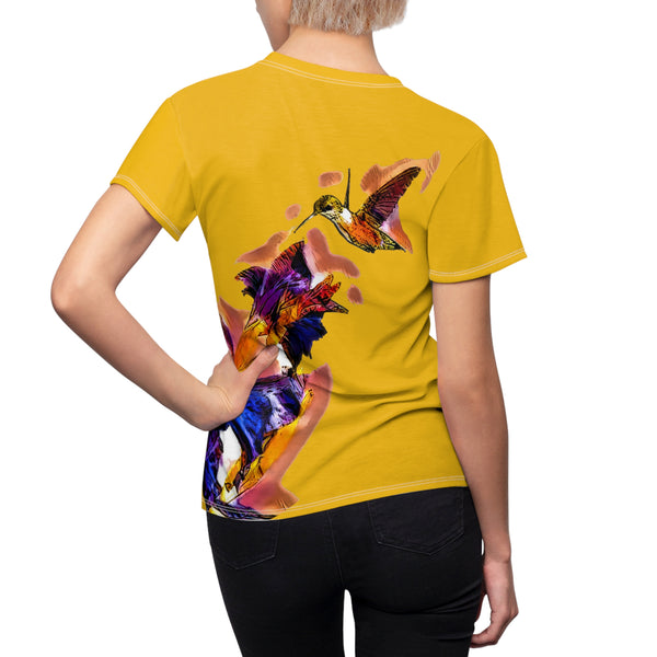 Women's Cut & Sew Hummingbird Violet Yellow Tee (AOP 1)