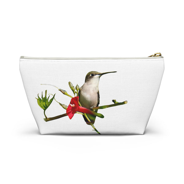 Hummingbird Red Bloom White Accessory Pouch w T-bottom