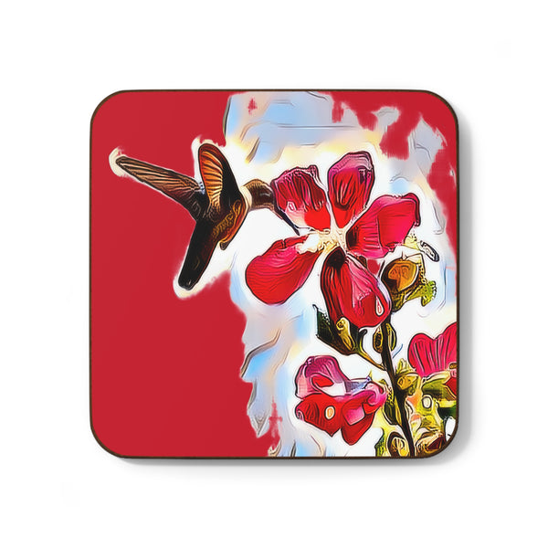 Hummingbird Red Rosa Red Hardboard Back Coaster