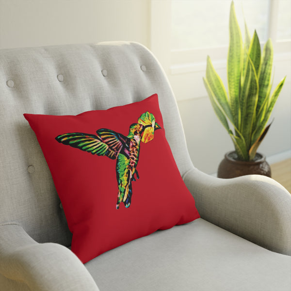 Hummingbird Emerald Sip Red Cushion