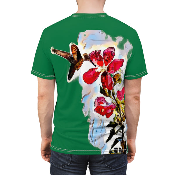 Unisex Cut & Sew Hummingbird Red Rosa Green Tee (AOP 1)