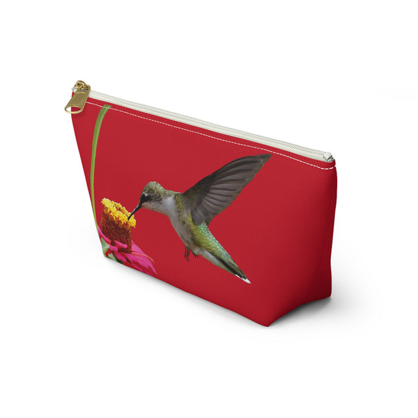 Hummingbird Zinnia Sip Red Accessory Pouch w T-bottom