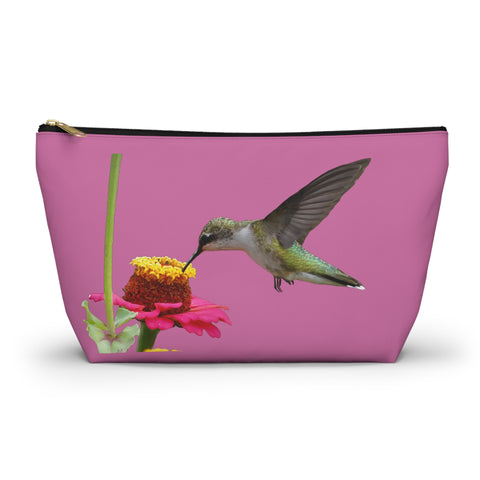 Hummingbird Zinnia Sip Neat Pink Accessory Pouch w T-bottom
