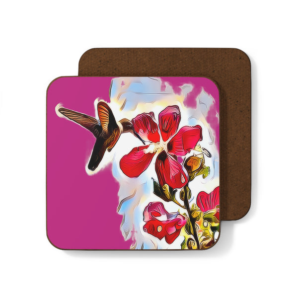 Hummingbird Red Rosa Neat Pink Hardboard Back Coaster