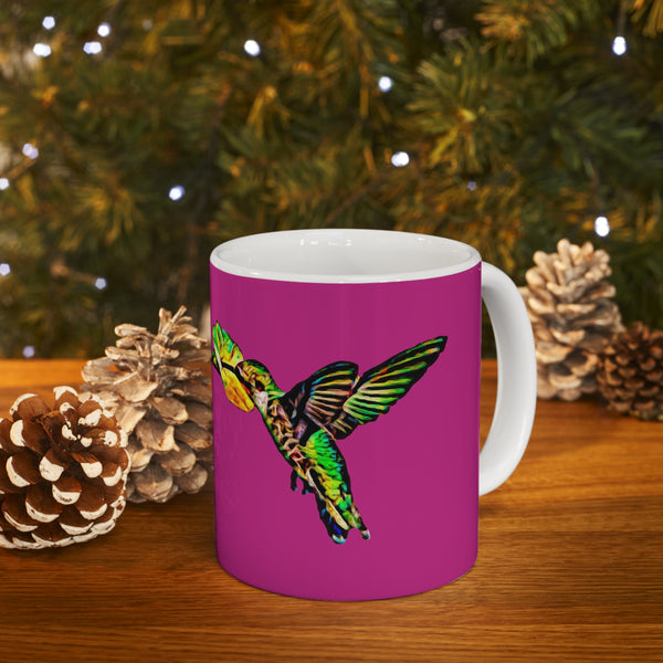 Hummingbird Emerald Neat Pink Ceramic Mug 11oz