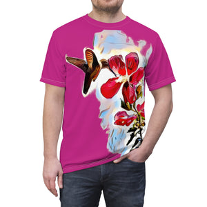 Unisex Cut & Sew Hummingbird Red Rosa Neat Pink Tee (AOP 1)