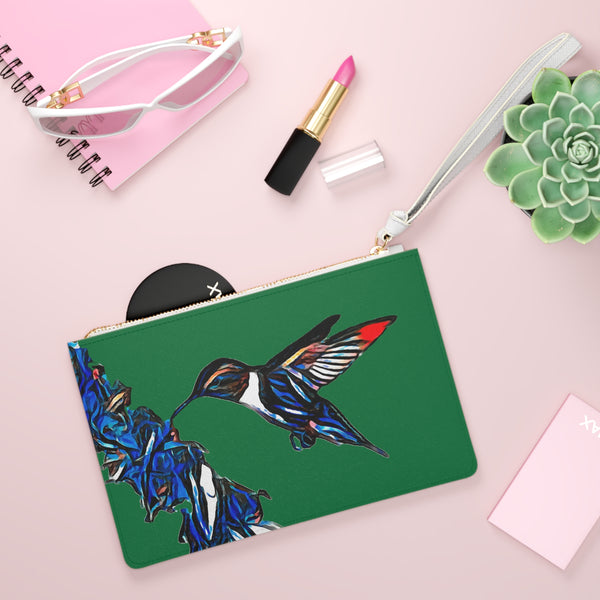 Hummingbird Blue Stick Green Clutch Bag (2)