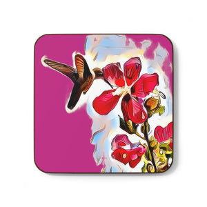 Hummingbird Red Rosa Neat Pink Hardboard Back Coaster