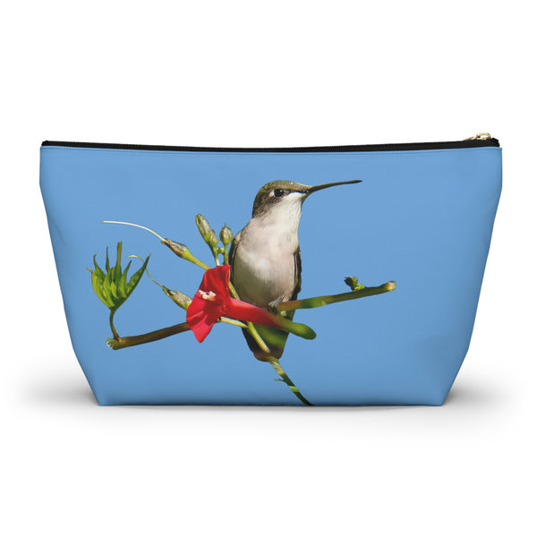 Hummingbird Red Bloom Light Blue Accessory Pouch w T-bottom